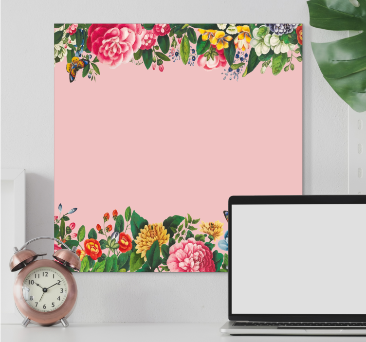 Levendige bloemenrand Canvas schilderij bloemen en planten - TenStickers