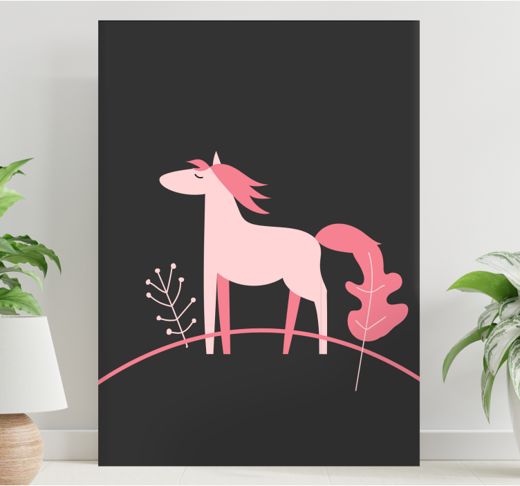Paarden schilderij op canvas stijlvol roze paard - TenStickers