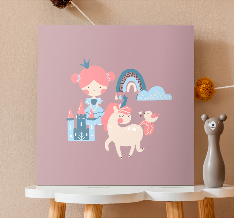 Prinses eenhoorn fantasie Canvas schilderij baby's - TenStickers