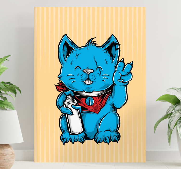 Speelse blauwe kat Canvas schilderij kat - TenStickers
