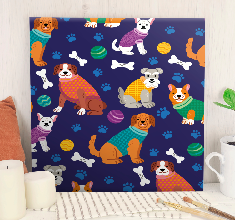 Speelse hondenvrienden Canvas schilderij hond - TenStickers