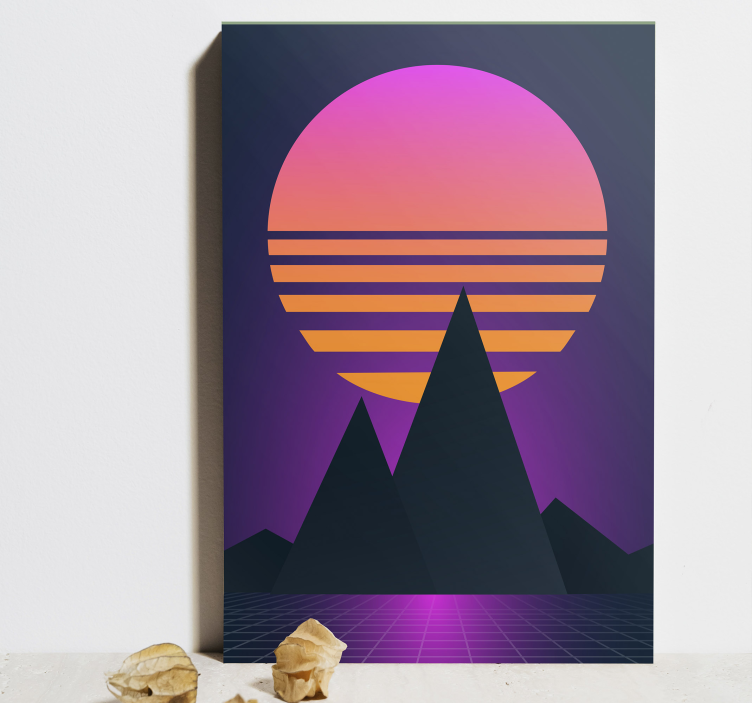 Synthwave zonsondergang Vintage canvas schilderij - TenStickers