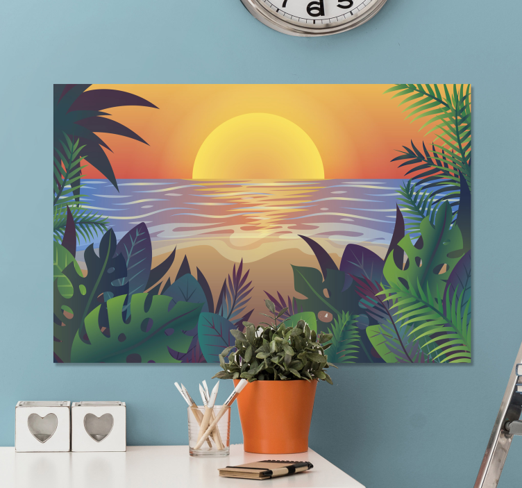 Tropisch zonsondergangpanorama Canvas landschap - TenStickers