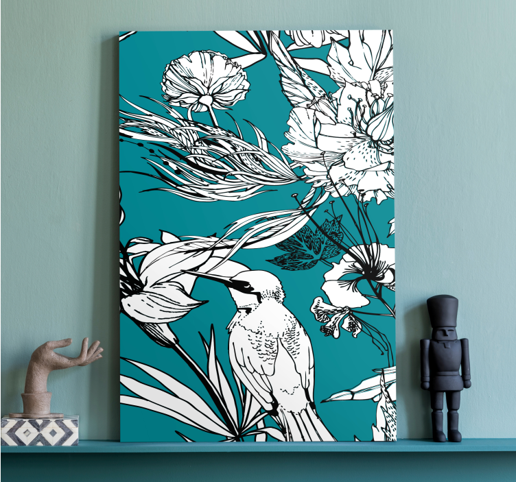 Tussen de bloemen Canvas schilderij vogels - TenStickers