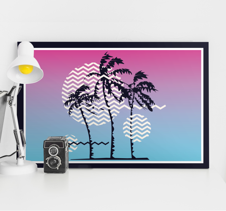 Vintage canvas schilderij Retro zonsondergang palmbomen - TenStickers