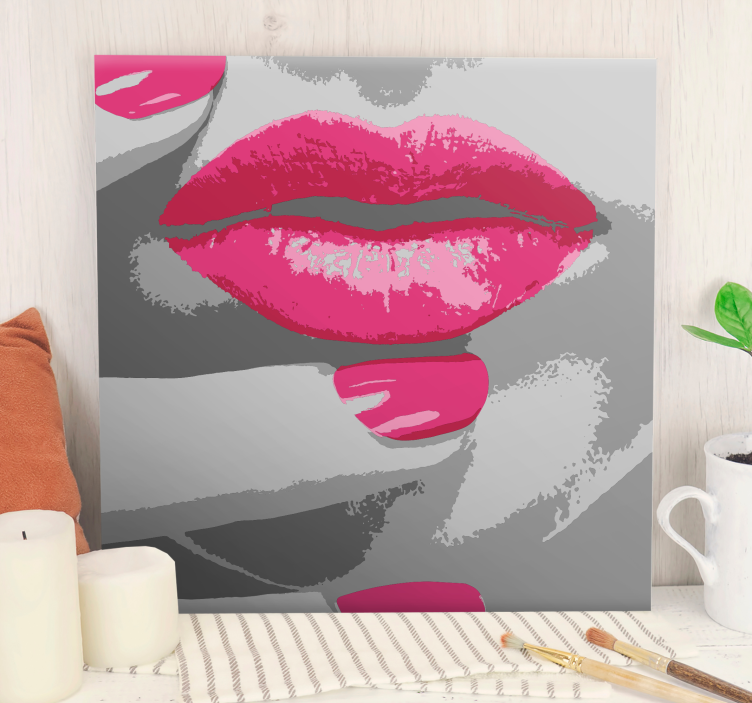 Vintage canvas schilderij roze lippen detail - TenStickers