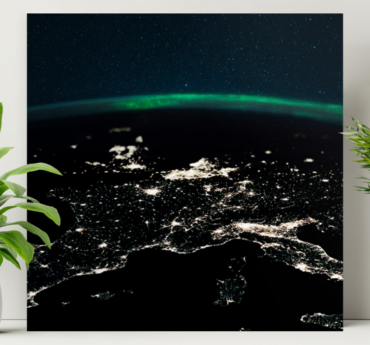 Wereldkaart canvas schilderij luchtfoto nachtzicht - TenStickers