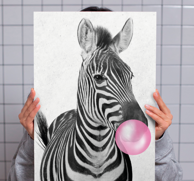 Zebra met kauwgom Canvas schilderij dieren - TenStickers