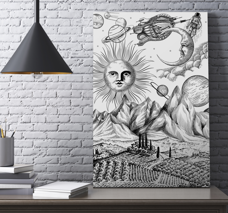 Zon en planeten Canvas schilderij abstract - TenStickers