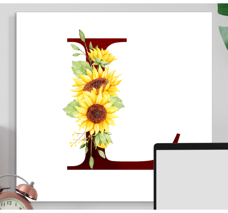 Zonnebloem letter l Canvas schilderij bloemen - TenStickers