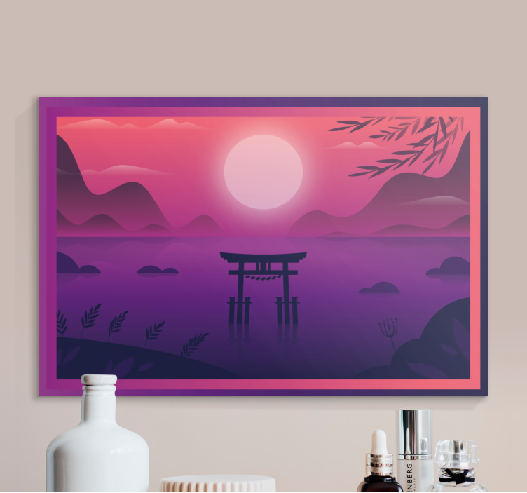 Zonsondergang torii poort Canvas schilderij oriental - TenStickers