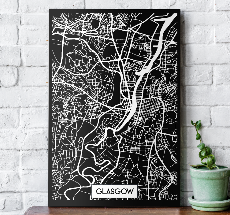 Zwart wit canvas schilderij Glasgow kaart - TenStickers