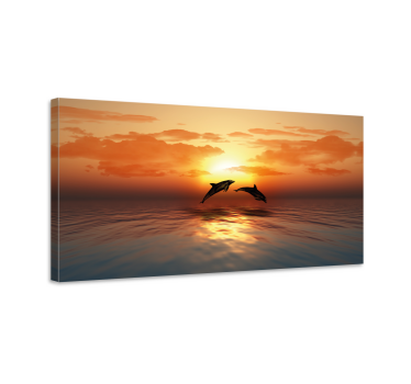 3D canvas schilderij dolfijnen bij zonsondergang  - TenStickers