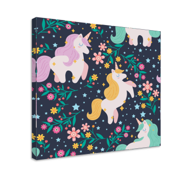 Canvas schilderij kleurrijke eenhoorn en bloemen - TenStickers
