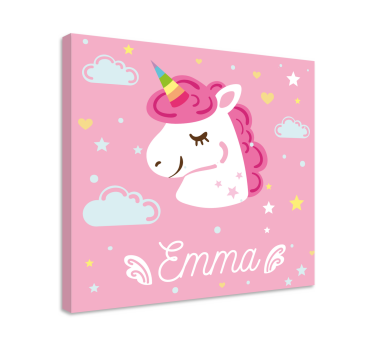 Canvas schilderij Roze eenhoorn met naam - TenStickers