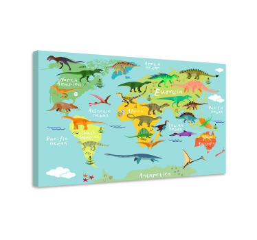 Canvas schilderij dinosaurus wereldkaart dinosaurus - TenStickers