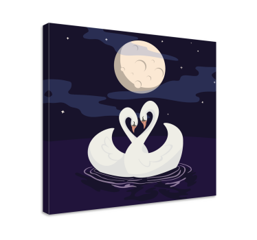 Canvas schilderij dieren zwanen omarmen maanlicht - TenStickers