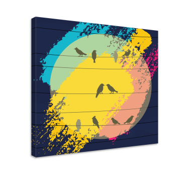 Retro cirkel silhouetten Canvas schilderij vogels - TenStickers