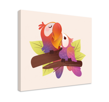 Canvas schilderij kat liefdevolle papegaaien omhelzing - TenStickers