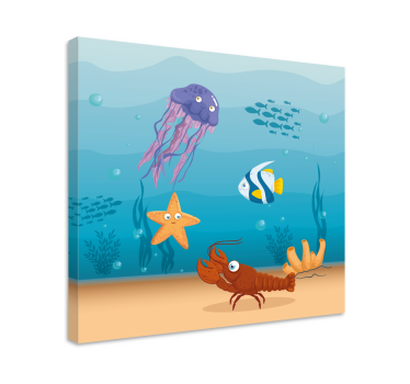 Canvas schilderij vissen Zeewereld leven cartoon - TenStickers