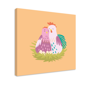 Canvas schilderij dieren koppeltje kippen nestelen - TenStickers