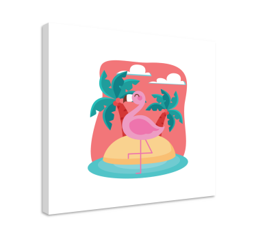 Canvas schilderij dieren flamingo op eiland - TenStickers