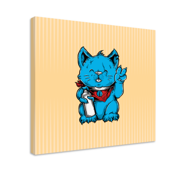 Speelse blauwe kat Canvas schilderij kat - TenStickers