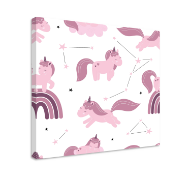 Roze ontwerpen met sterren Canvas schilderij eenhoorn - TenStickers