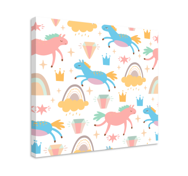 Paarden schilderij op canvas kleurrijke eenhoorns galopperen - TenStickers