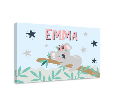 Canvas schilderij baby's Schattige koala voor meisje met naam - TenStickers
