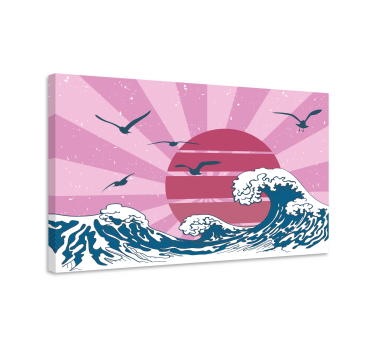 Vintage canvas schilderij De grote roze retrogolf - TenStickers