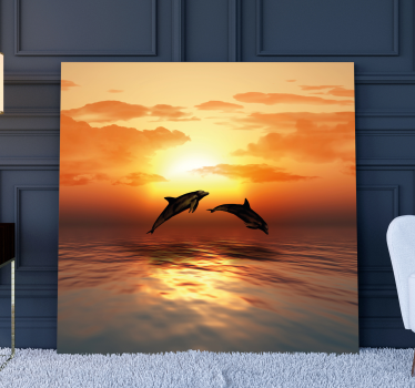 3D canvas schilderij dolfijnen bij zonsondergang  - TenStickers