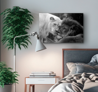 Andere dieren schilderij op canvas Zwart-wit leeuwenpaar - TenStickers