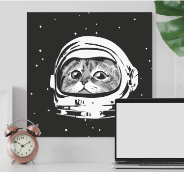 Zwart-witte astronaut Canvas schilderij kat - TenStickers