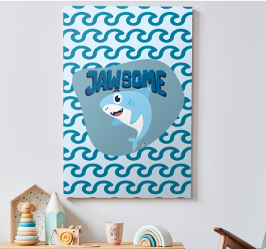 Blauwe babyhaai met naam Canvas schilderij vis - TenStickers