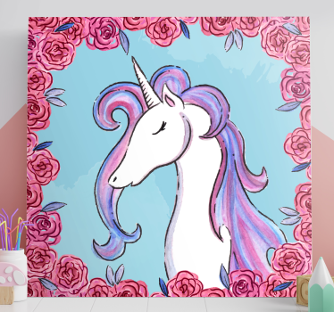Canvas schilderij eenhoorn en roze bloemen - TenStickers