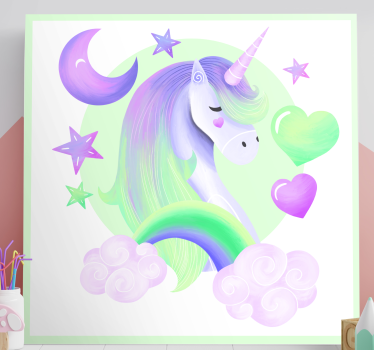 Canvas schilderij paarse eenhoorn en regenboog - TenStickers