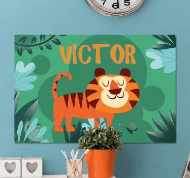 Canvas schilderij baby's Schattige tijger voor jongen met naam - TenStickers