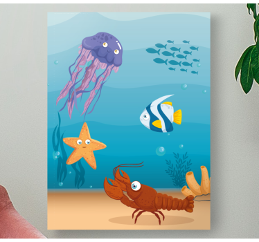 Canvas schilderij vissen Zeewereld leven cartoon - TenStickers