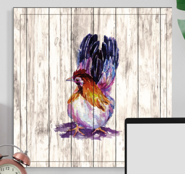 Canvas schilderij vogels Getekende haan op houten structuur - TenStickers