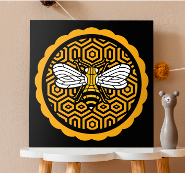 Canvas schilderij dieren bij met hexagons - TenStickers