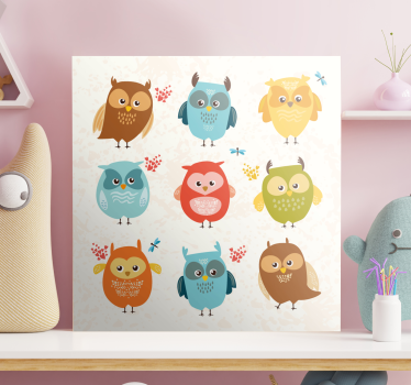 Canvas schilderij dieren charmante uilen collectie - TenStickers