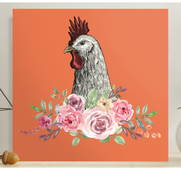 Canvas schilderij dieren haan met bloemen - TenStickers