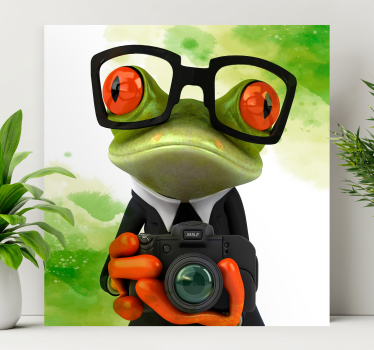 Canvas schilderij dieren kikker met camera - TenStickers