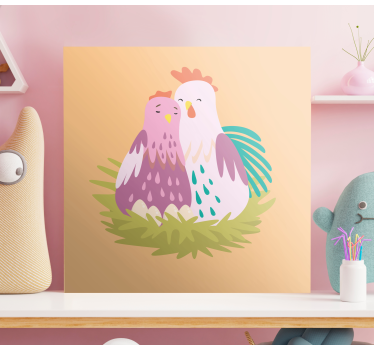 Canvas schilderij dieren koppeltje kippen nestelen - TenStickers