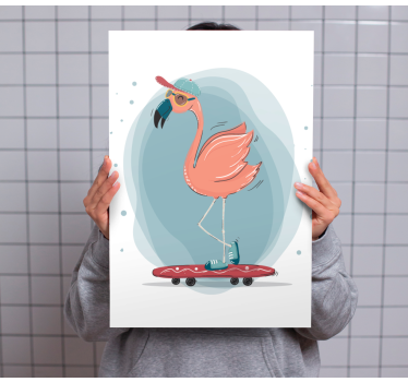 Canvas schilderij dieren skater flamingo - TenStickers