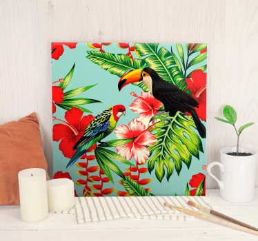 Canvas schilderij dieren tropische vogels bloesems - TenStickers