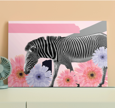 Canvas schilderij dieren zebra tussen bloemen - TenStickers