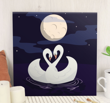 Canvas schilderij dieren zwanen omarmen maanlicht - TenStickers