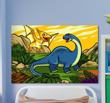 Canvas schilderij dinosaurus blije dinosaurussen spelen - TenStickers